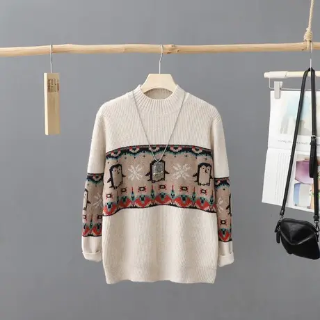 韩版洋气半高领绣花套头毛衣女式百搭打底衫长袖内搭显瘦针织衫女图片