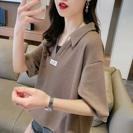 小众设计感小个子短袖t恤女夏季韩版宽松翻领polo衫百搭短款上衣图片