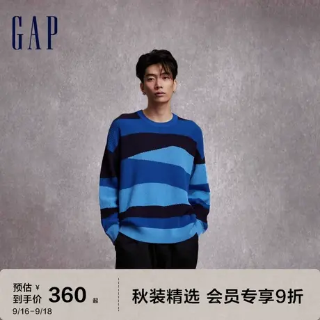 Gap男女装秋季2023新款宽松落肩条纹长袖毛衣718679慵懒针织衫图片