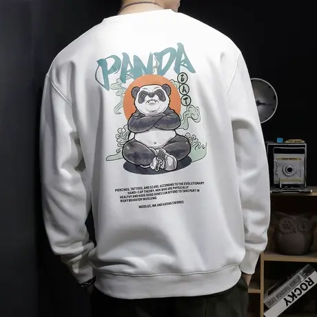 熊猫加绒卫衣男长袖宽松大码秋冬2023新款圆领胖子加肥加大秋季潮商品大图