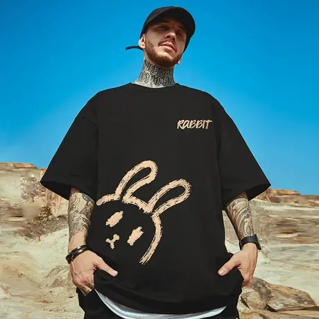 重磅短袖t恤大码男装纯棉宽松情侣夏季oversize美式上衣服ins潮牌商品大图