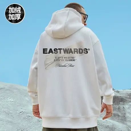 秋冬季新款加绒加厚卫衣潮ins连帽潮牌宽松简约大码男装潮流外套图片