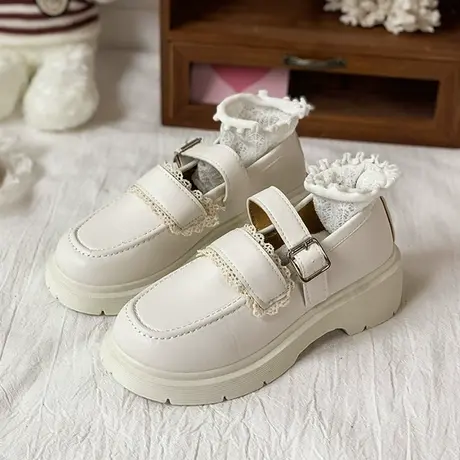 甜酷玛丽珍小皮鞋单鞋女2023年新款春秋中跟粗跟厚底英伦风一字扣图片