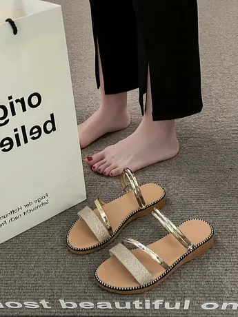 一鞋两穿法式气质一字凉拖女外穿2023年夏季新款软底坡跟优雅凉鞋商品大图