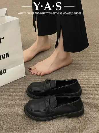 小皮鞋女小众设计感2024春季单鞋软皮舒适平底上班族一脚蹬乐福鞋商品大图