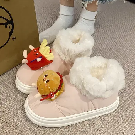 高帮棉鞋女冬季室内加绒加厚保暖可爱薯条厚底防滑防水外穿雪地靴图片