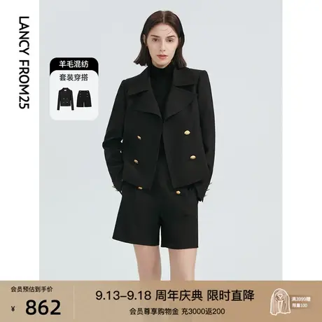 朗姿法式羊毛小香风黑色短款上衣高级感气质女士短外套秋季新款图片
