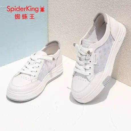 SPIDER KING/蜘蛛王小白鞋女真皮2023夏商场新款板鞋网面洞洞鞋女商品大图