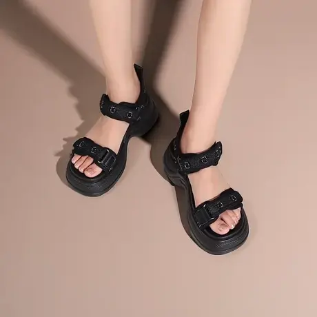 卓诗尼凉鞋女款夏季2023新款黑色夏款黑鞋女鞋线下专柜商场同款图片