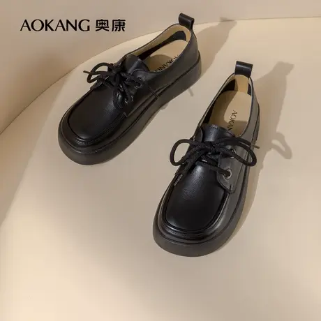 【官方直营】奥康小皮鞋女2023春季新款真皮舒适黑色日常百搭单鞋图片