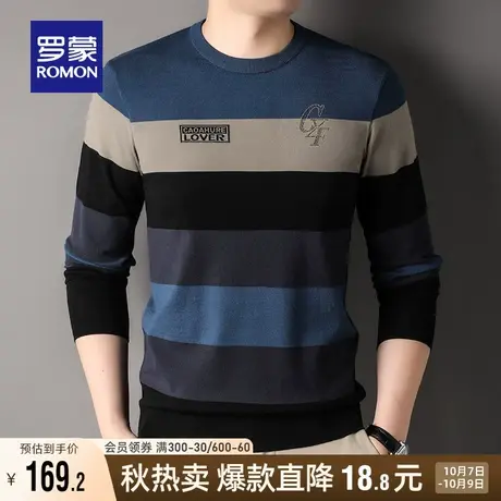 罗蒙男士时尚休闲圆领针织衫2023秋季新款中老年爸爸装保暖毛衣男商品大图