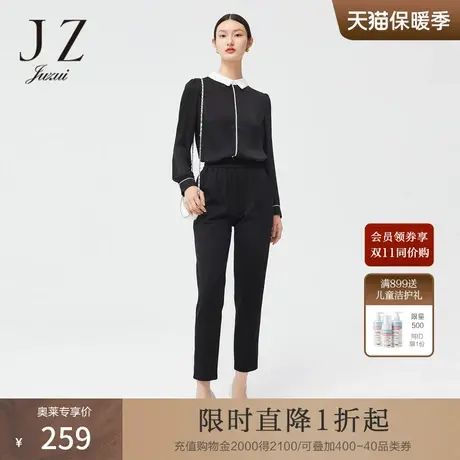 JZ玖姿女装新款黑色修身休闲裤商品大图