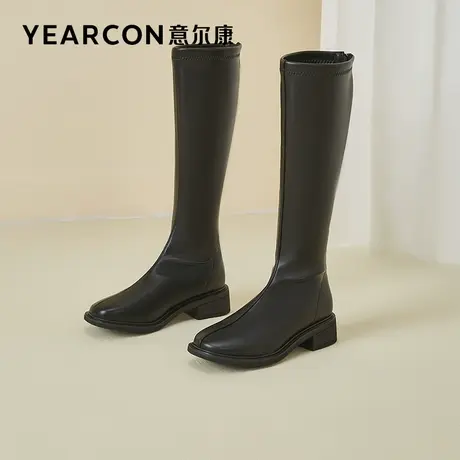 意尔康女靴2023款秋冬季加绒长筒靴女厚底长靴显瘦靴子粗腿瘦瘦靴商品大图