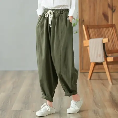 dza 高腰显瘦宽松阔腿裤子女春秋休闲长裤运动复古卫裤直筒哈伦裤商品大图