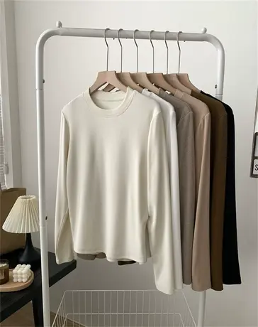 圆领打底衫女秋冬基础款保暖内搭长袖T恤衫女上衣2023新款打底衫商品大图