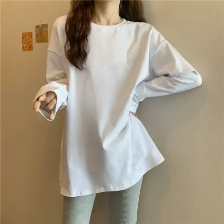 2023春秋冬季新款加绒德绒内搭白色打底衫上衣叠穿卫衣长袖T恤女商品大图