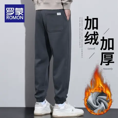 罗蒙加绒加厚裤子男士秋冬季新款宽松束脚潮牌休闲长裤运动卫裤男图片
