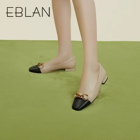 伊伴春季女鞋英伦时尚小香风皮鞋撞色百搭单鞋通勤休闲平底鞋商品大图