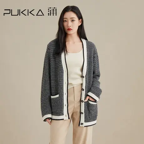 蒲PUKKA 小香风针织开衫女 设计感新款纽扣毛衣宽松外套百搭款图片