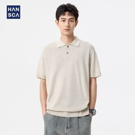 hansca莱赛尔针织短袖POLO衫男2025夏季亚麻混纺凉感透气半袖上衣商品大图