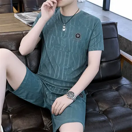 冰丝套装男夏季潮牌薄款高级感帅气T恤短袖短裤搭配一套衣服男装商品大图