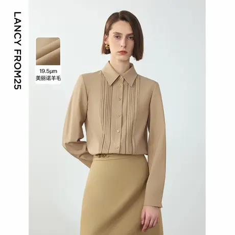 朗姿内搭洋气别致高级感衬衣2024年冬季新款法式羊毛高级感衬衫女图片