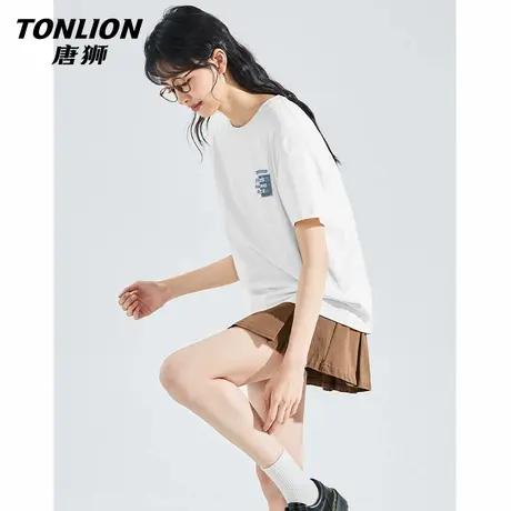 唐狮白色短袖t恤女2025新款爆款夏季情侣美式复古纯棉半袖上衣VB商品大图
