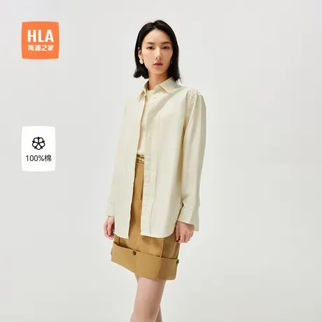 HLA/海澜之家宽松长袖时尚衬衫2025春季新款纯棉简约休闲衬衣女装商品大图