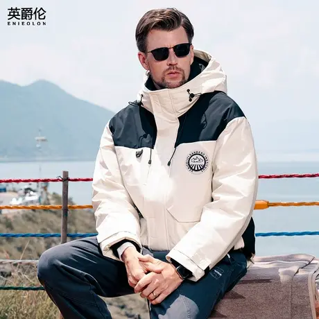 英爵伦90%绒子含量鸭绒羽绒服男士冬季户外工装撞色连帽保暖外套商品大图