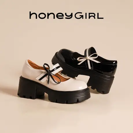 HoneyGIRL法式玛丽珍单鞋女2025新款春夏季厚底乐福鞋增高小皮鞋商品大图