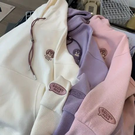 2023年春季新款韩版宽松百搭假两件上衣连帽刺绣卡通薄款卫衣外套商品大图