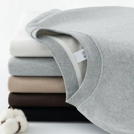 350g重磅卫衣男秋冬款圆领长袖t恤加绒加厚摇粒绒无帽纯色上衣服商品大图