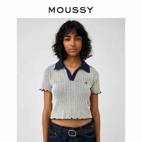 MOUSSY 甜美可爱小刺绣花边针织套头宽松短袖T恤女010GAL90-5320商品大图
