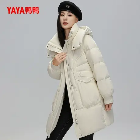 YAYA鸭鸭羽绒服女冬季新款连帽中长款设计感宽松休闲气质加厚外套图片