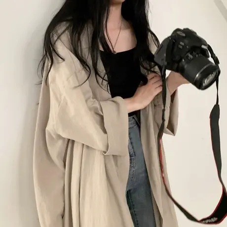 夏季防晒衣女开衫薄款宽松oversize七分袖空调衫上衣中长款外套潮商品大图