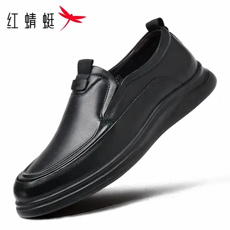红蜻蜓男鞋秋季新款鞋子男士黑色平底一脚蹬休闲皮鞋男真皮全牛皮商品大图