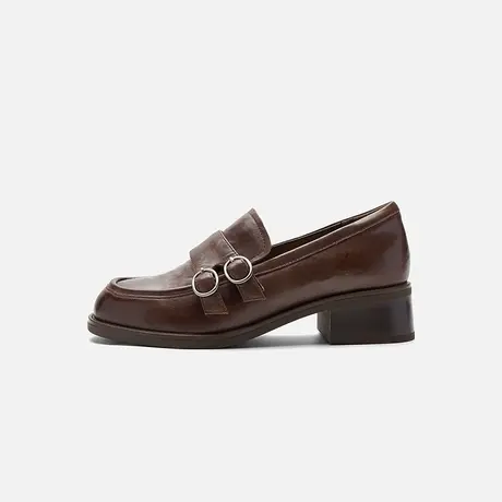 Nine West/玖熙2025秋新款复古双扣乐福鞋方跟深口单鞋一脚蹬女鞋商品大图