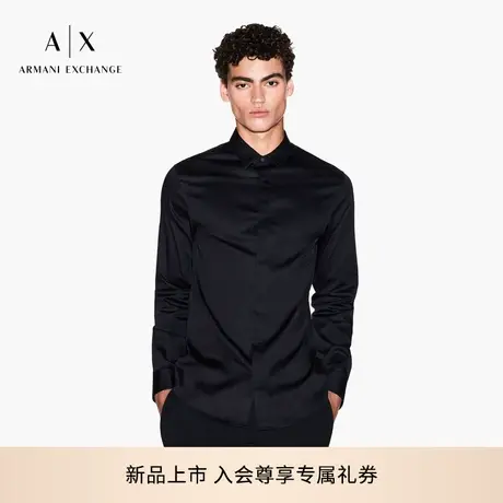ARMANI EXCHANGE/阿玛尼秋季新款男士纯棉翻领长袖纯色衬衫官方商品大图