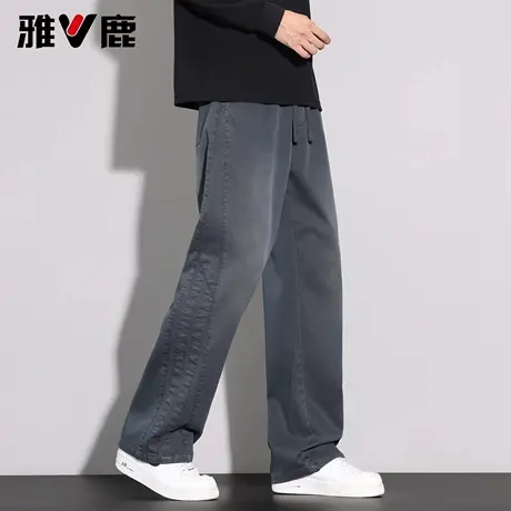 雅鹿时尚潮牌字母暗纹印花休闲长裤2026春季新款男青年弯刀阔腿裤商品大图