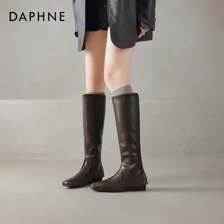 达芙妮棕色长筒靴女2026新款秋冬加绒美拉德内增高裤管骑士高筒靴图片
