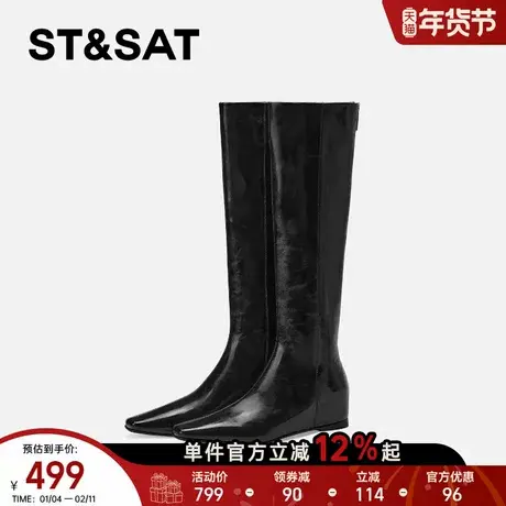 星期六美拉德骑士靴女2025方头内增高显瘦复古全真皮不过膝长靴子图片