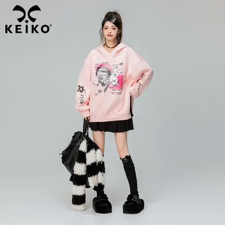 KEIKO 慵懒风印花连帽卫衣女加绒加厚多巴胺秋季穿搭oversize外套商品大图