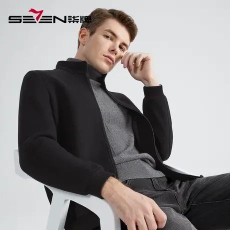 【含羊毛】柒牌夹克外套男2022冬季厚款休闲商务立领针织毛呢茄克商品大图