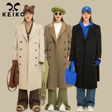 【3色】高级感显瘦系带双面羊毛绒大衣女2022秋冬西装领毛呢外套商品大图