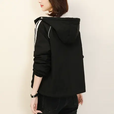 新品8.5折】黑色连帽工装棉衣棉服女夹棉外套冲锋衣棉袄图片