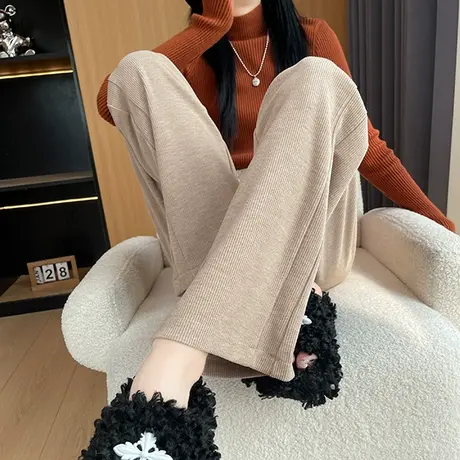雪尼尔阔腿裤女秋冬2023新款高腰宽松灯芯绒加绒加厚直筒休闲裤子商品大图