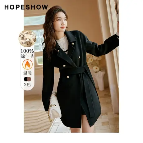 【直播专享】冬季双排扣落肩翻领双面呢大衣90122350813红袖商品大图