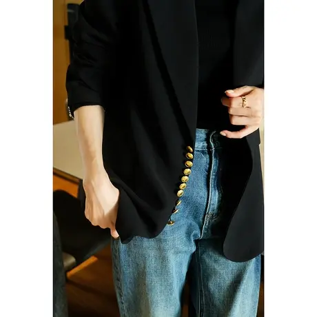 23秋冬新款女装YS简约百搭气质金属扣宽松显瘦垫肩女士西装外套女商品大图