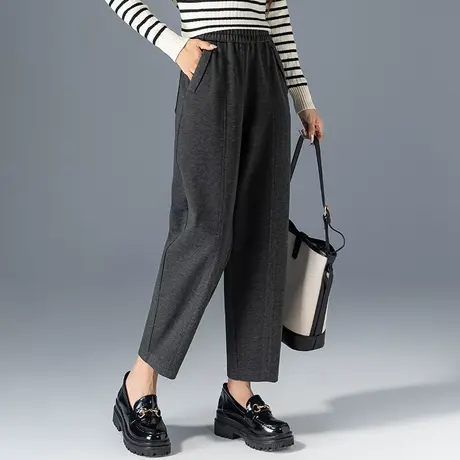 灰色毛呢裤子女秋冬2023新款小个子九分哈伦裤冬季加厚宽松休闲裤图片