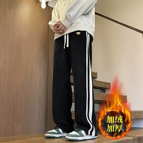 NASA潮牌加绒重磅灯芯绒裤子男款秋冬季直筒阔腿美式休闲长裤男士图片